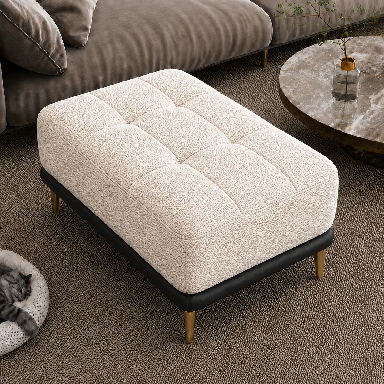 SofaVogue Midnight Luxe Tufted Ottoman - Cream